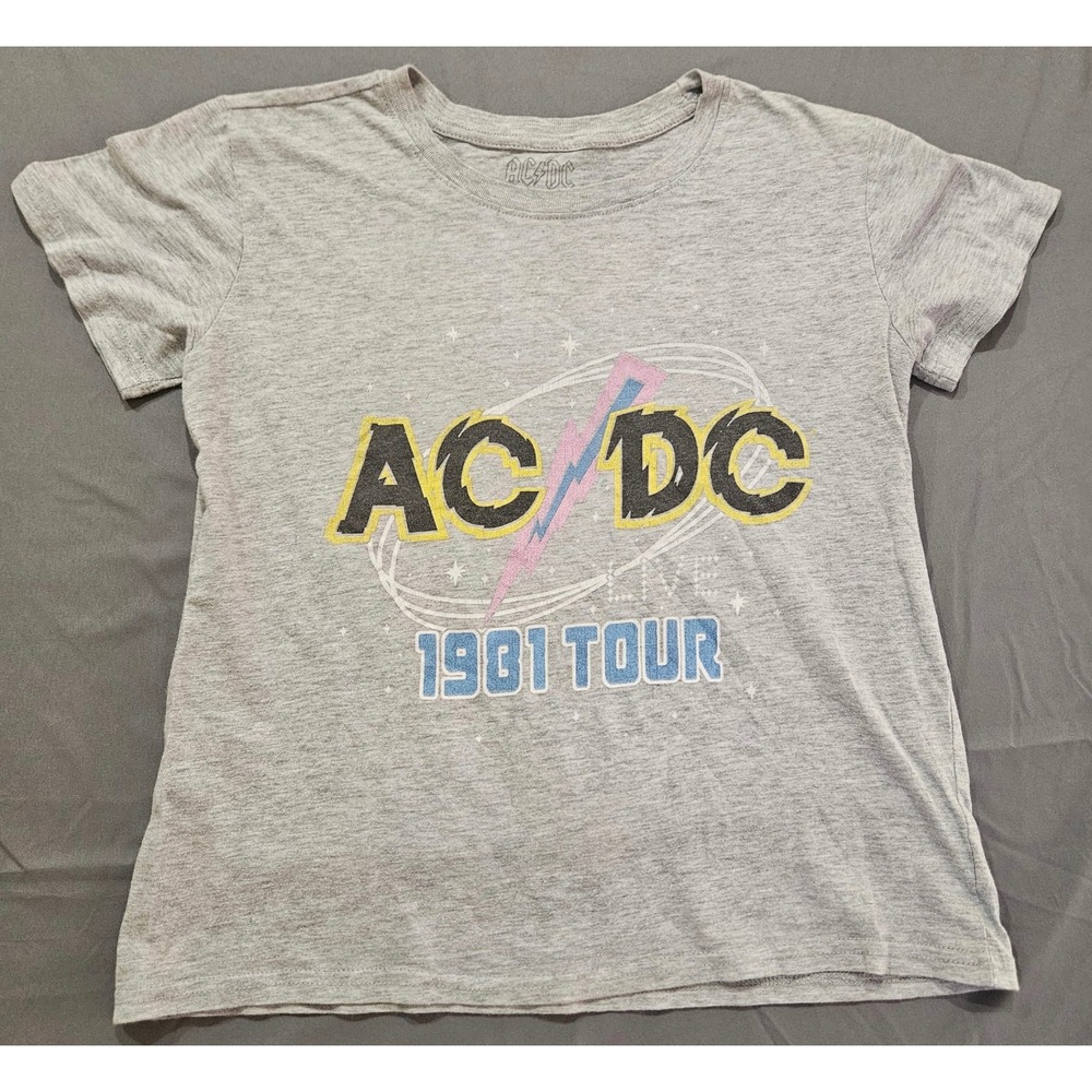 AC DC Graphic T-Shirt Women Large Gray 1981 Tour Live Rock Band Tee 2023